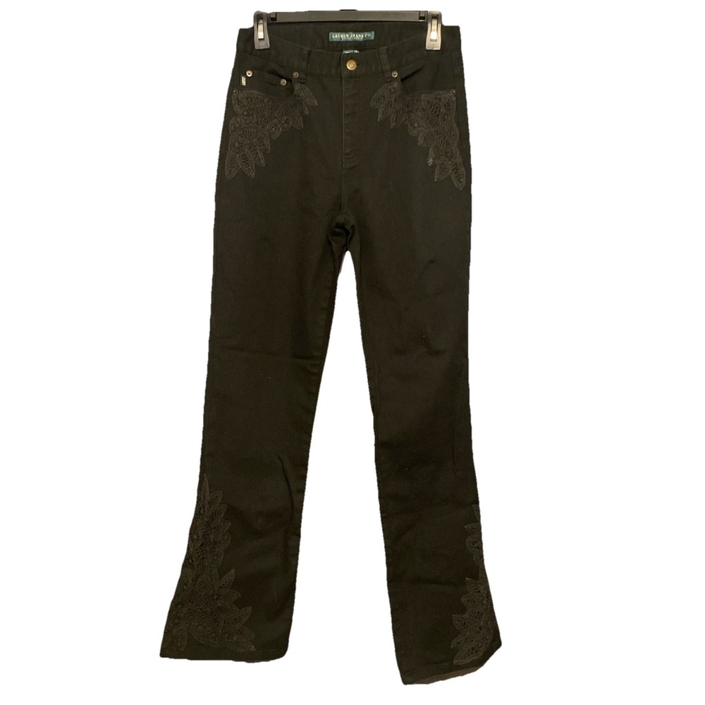Lauren‎ Jeans Co. Women's Black Denim Jeans Lace Embellished Bootcut Size 4